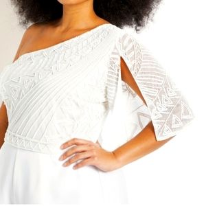 NWT Eloquii White One Shoulder Beaded Jumpsuit